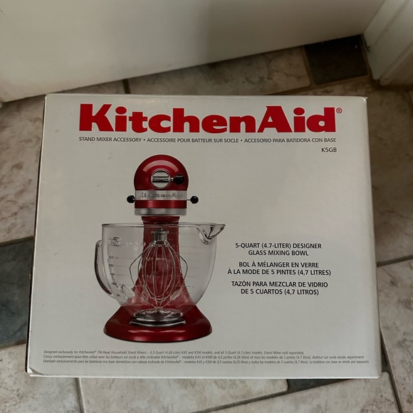 KITCHENAID TILT MIXER 5QT GLASS BOWL WITH MEASUREMENTS AND MARKINGS COOK RECIPE - Picture 2 of 5